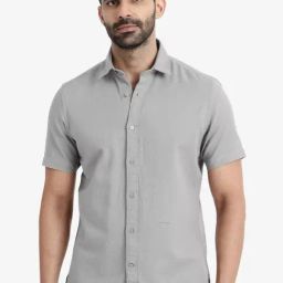 Rare Rabbit Grey Regular Fit Solid Shirt-image-4