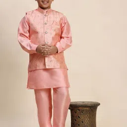 Pro-Ethic Style Developer Boys Pink Sequence Full Sleeves Self Design Kurta Sets image 4