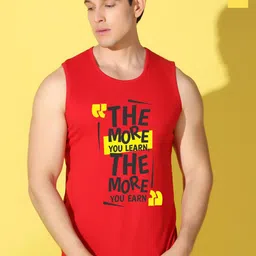 WOOSTRO Pack Of 2 Printed Combed Cotton Gym Vests VWS26(MORE RED)(PLAIN YELLOW)-image-5
