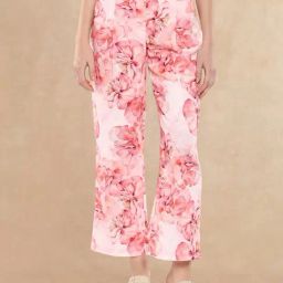 RAREISM Pink Cotton Blend Printed Trousers-image-70