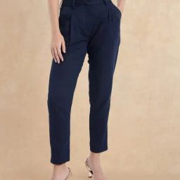 RAREISM Navy Cotton Blend Solid Trousers-image-69