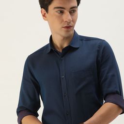 Peter England Men Navy Blue Slim Fit Formal Shirt-image-19