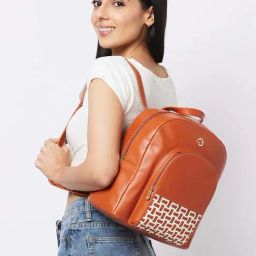 Caprese ZETA Tan Faux Leather Large Backpack-picture-9