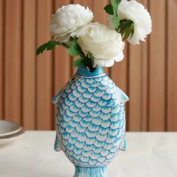 Unravel India Madhubani Fish Shades of Earth Blue Pottery Flower Vase-picture-42