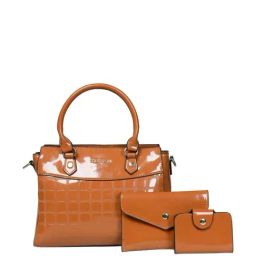 PELLE LUXUR Brown Textured Medium Handbag with Pouch (Set of 3)-4