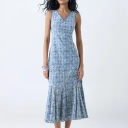 Bombay Paisley by Westside Blue Floral Design Cotton Drop-Waist Dress-picture-18