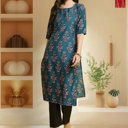 HERE&NOW Women Ethnic Motifs Printed Crepe Knee Length Kurta-picture-48