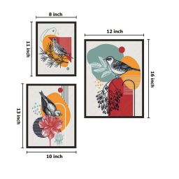 999Store Multicolor Canvas Abstract Bird Illustrations Wall Painting - Set of 3 image 4