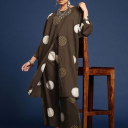 Taavi Pure Cotton Front Slit Block Print Legacy Kurta With Trousers-image-32
