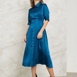 Styli Blue Plain Shirt Dress-image-55