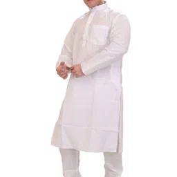 Exotic India Men Winter-White Plain Linen Kurta with White Pajama-image-90