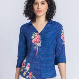SHAYE Blue Floral Print Shirt-image-12