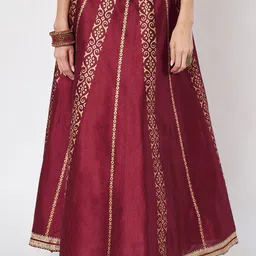 studio rasa Printed Embellished Dupion A-Line Maxi Skirt-61