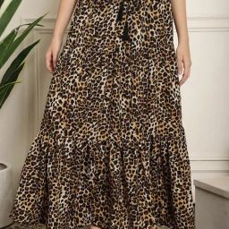 NEUDIS Brown & Black Animal Print Maxi Skirt-image-11