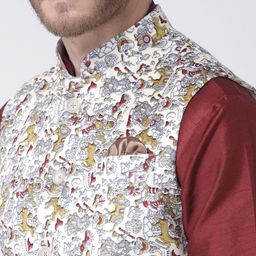 Hangup Men Maroon Multicoloured Solid Kurta with Pyjamas image 5
