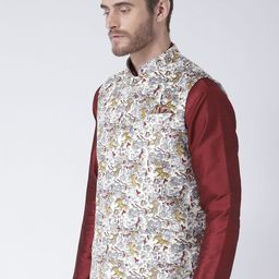 Hangup Men Maroon Multicoloured Solid Kurta with Pyjamas image 4