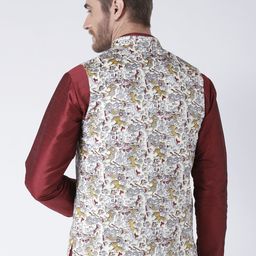 Hangup Men Maroon Multicoloured Solid Kurta with Pyjamas image 3