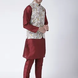 Hangup Men Maroon Multicoloured Solid Kurta with Pyjamas image 2