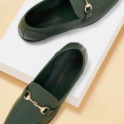 Forever Glam by Pantaloons Women's Bottle Green Casual Loafers-picture-4
