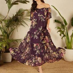 Marie Claire Wine Floral Print Maxi Dress-picture-33