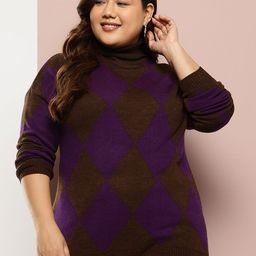 Sztori Plus-Size Geometric Print Pure Acrylic Longline Pullover-27