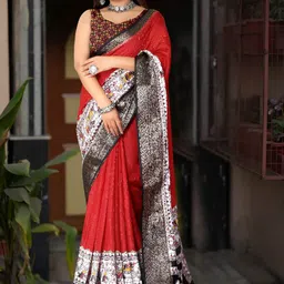 J 6 DESIGNER Kalamkari Woven Design Zari Saree-picture-29