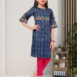 MASTARANG Girls Floral Printed Round Neck Kurta With Trousers & Dupatta-image-48