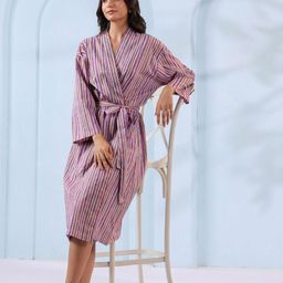 CRAFIQA Printed Pure Cotton Shawl CollarBathRobe-42