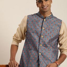 Taavi Festive Pure Cotton Floral Printed Nehru Jacket-picture-19