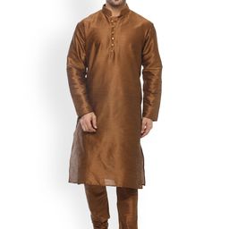 Hangup Men Brown Solid Kurta with Churidar-image-60