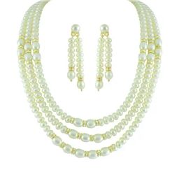 Sri Jagdamba Pearls Golden Necklace & Earring Set-image-64