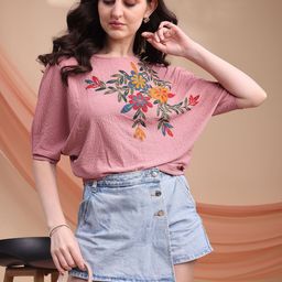 Kinjo Floral Printed Round Neck Extended Sleeves Scuba Top-picture-32