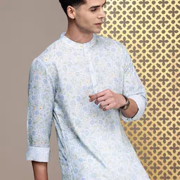 House of Pataudi Men Floral Printed Jashn Kurta with Trousers-56