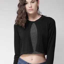 Style Quotient Women Solid BlackCotton Smart Casual Crop Shrug-73
