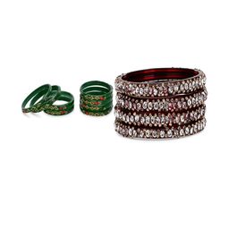 SOMIL Set Of 12 Green Alloy Artificial Stones & Beads Bangles-picture-14