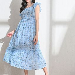 IUGA Floral Printed Georgette Fit & Flare Midi Dress-image-15