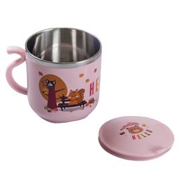 Baby Moo Stainless Steel Water Cup With Lid Bear - Pink-23
