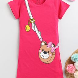 Little Marine Short Sleeves Sling Bag Printed Night Wear T Shirt Dress - Pink-image-85