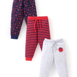 Babyhug Cotton Knit Full Length Lounge Pant Ball Prints Pack of 3- Multicolour-image-41