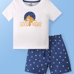 Doodle Poodle 100% Cotton Half Sleeves Night Suit Tiger Print -White & Navy Blue-image-16