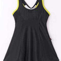 Rovars Cotton Lycra Sleeveless Frock Style Swimsuit - Black & Yellow-image-70