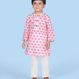 Babyhug Cotton Cambric Full Sleeves Kurta With Payjama Set Squirrel Print - Pink-image-35