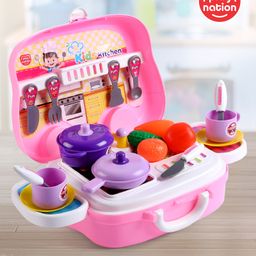 Play Nation Kitchen Role Pretend Play Set with Wheels 21 Pieces - Pink-5