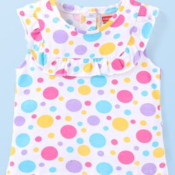 Babyhug Cotton Knit Sleeveless Polka Dot Printed Top - White-picture-28