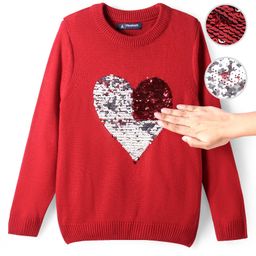 Pine Kids Knitted Full Sleeves Pullover Sweater with Reversible Heart Sequin Design - Red-image-83
