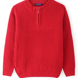 Pine Kids Knit Full Sleeves Pullover Solid Colour- Red-picture-10