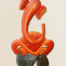 eCraftIndia Iron Handcrafted Musician Lord Ganesha Wall Hanging Playing Tabla Musical Instrument Decorative Showpiece-13