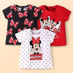 Babyhug Disney Single Jersey Knit Half Sleeves T-Shirts With Minnie Mouse Graphics Pack Of 3 - Red & White-picture-14