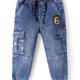 Babyhug Full Length Washed Denim Jeans with Number Embroidery - Blue-image-31