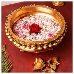The Advitya Brass Urli With Bell Decorative Bowl For Home Decor and Festive Decor 10 Inches-12